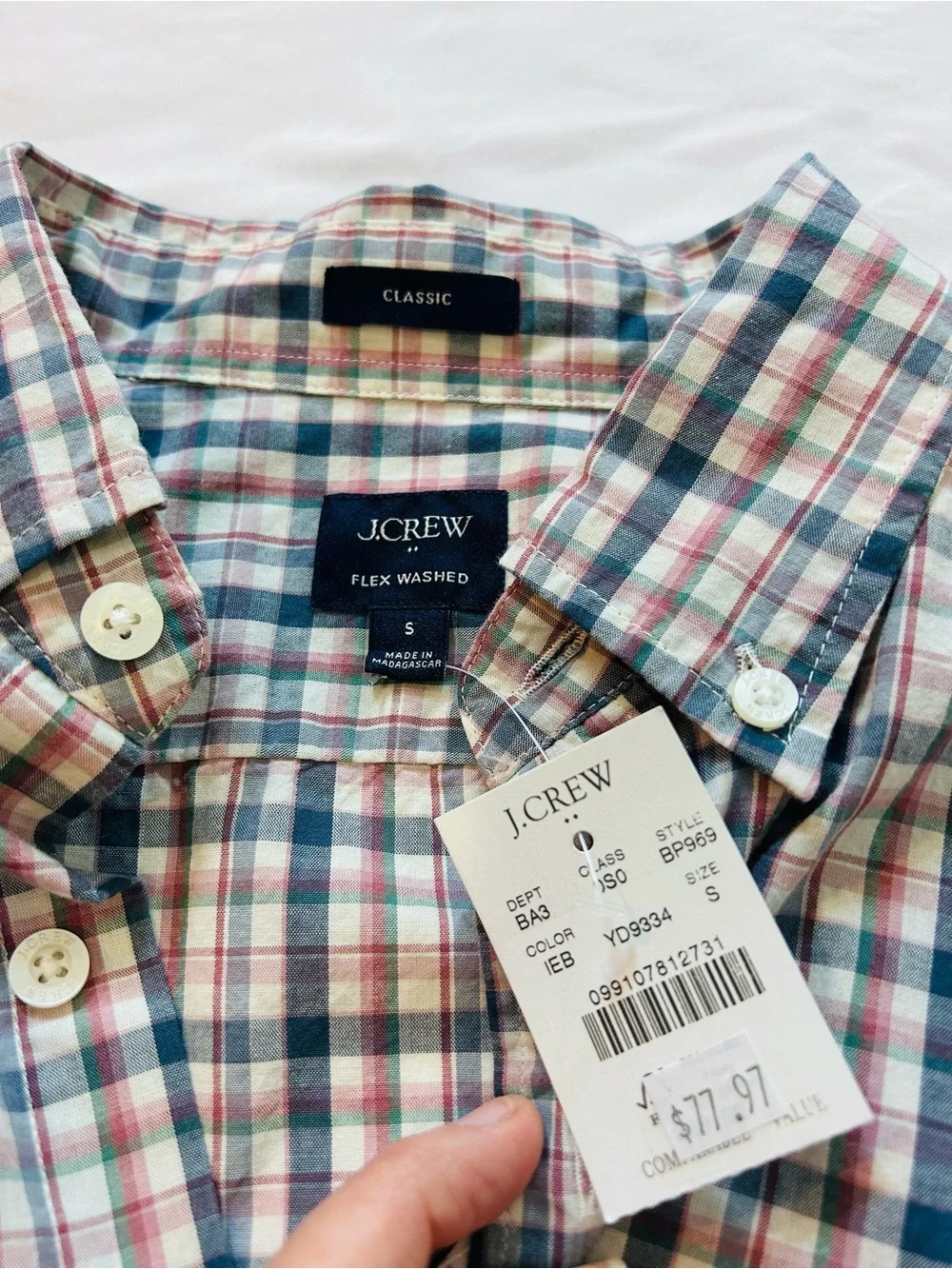 J. Crew Men's Long-Sleeve Button-Down Plaid Shirt - Blue/Pink/White size small
